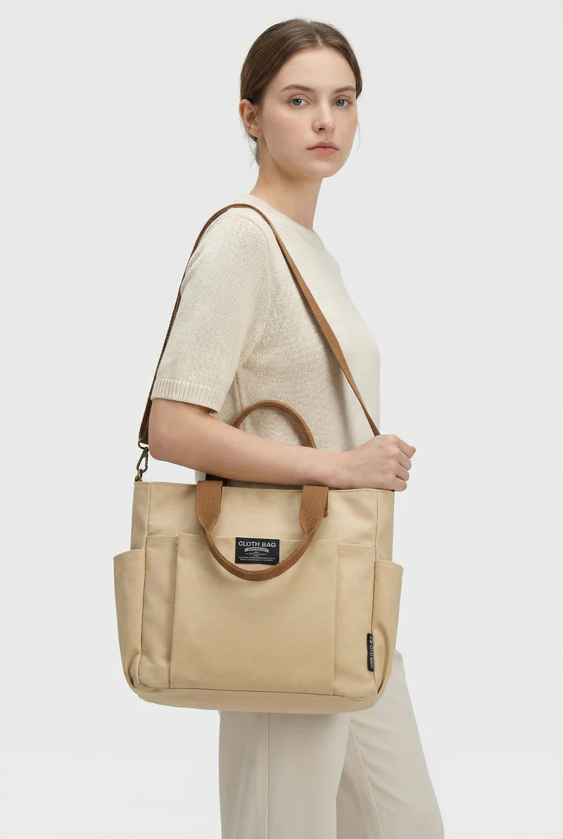 Women’s Canvas Tote Bag Large Zip Closure Adjustable Crossbody Strap