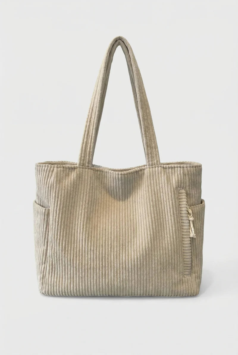 Women’s Corduroy Tote Bag Large Capacity with Exterior Pockets