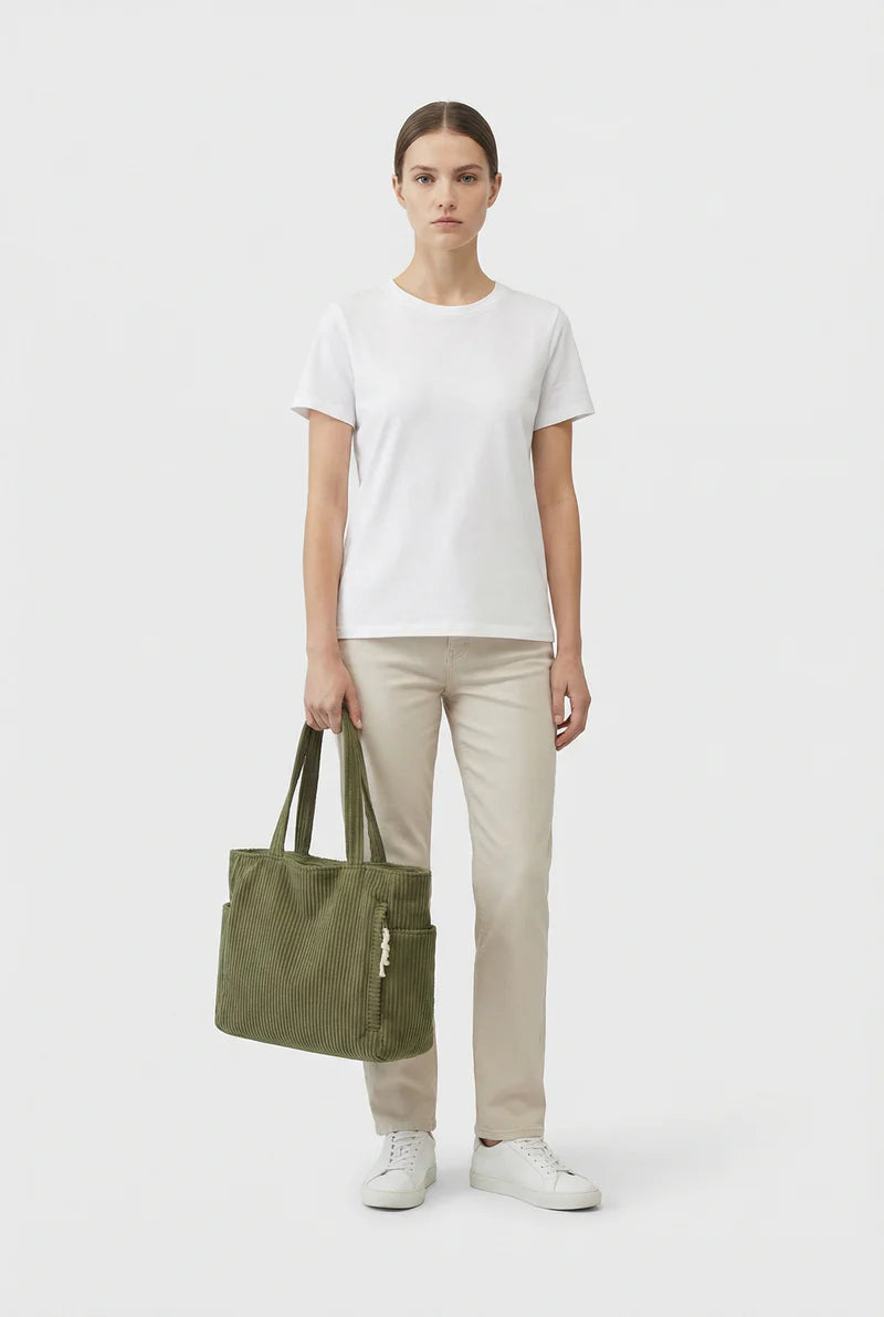 Women’s Corduroy Tote Bag Large Capacity with Exterior Pockets