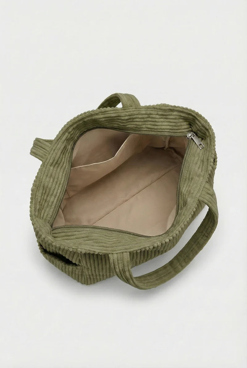 Women’s Corduroy Tote Bag Large Capacity with Exterior Pockets
