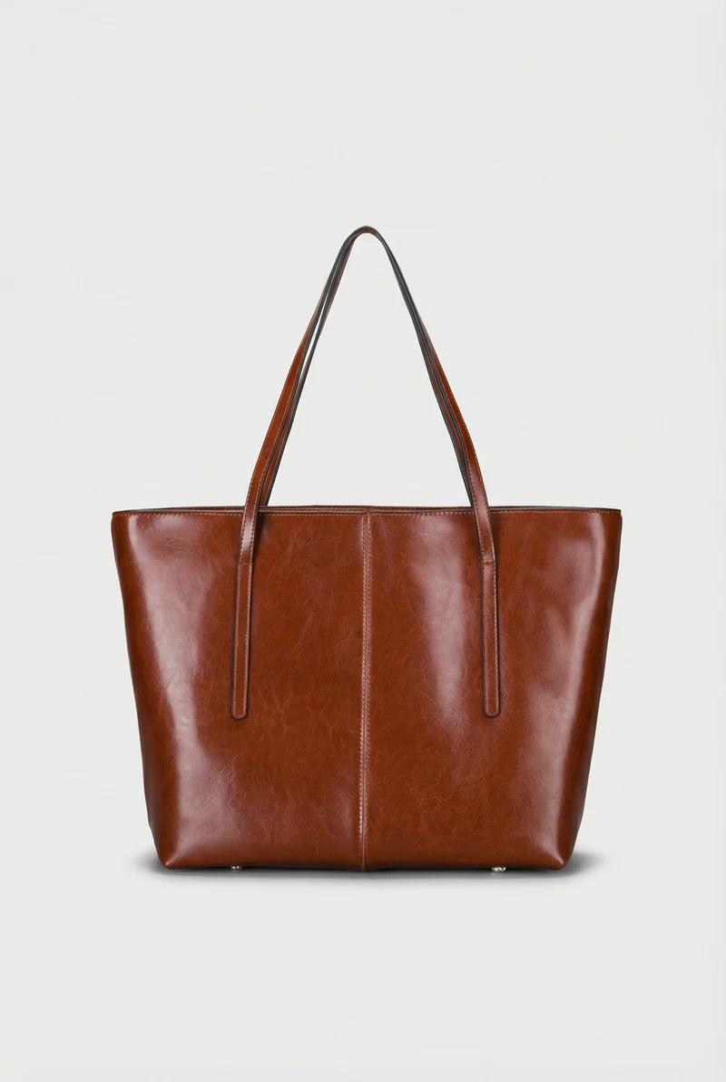 Women’s Leather Tote Bag Large Structured Open Top Shoulder Straps
