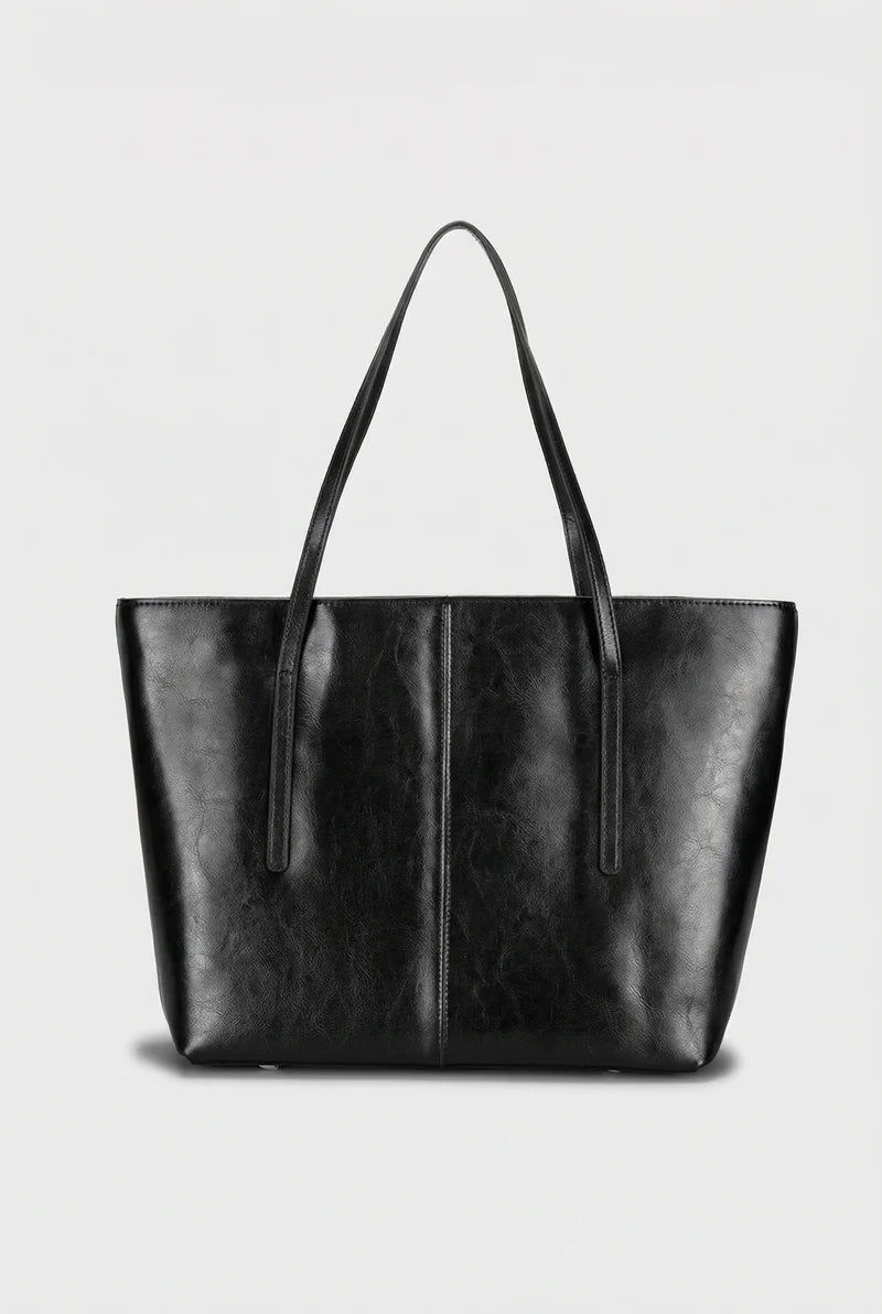 Women’s Leather Tote Bag Large Structured Open Top Shoulder Straps