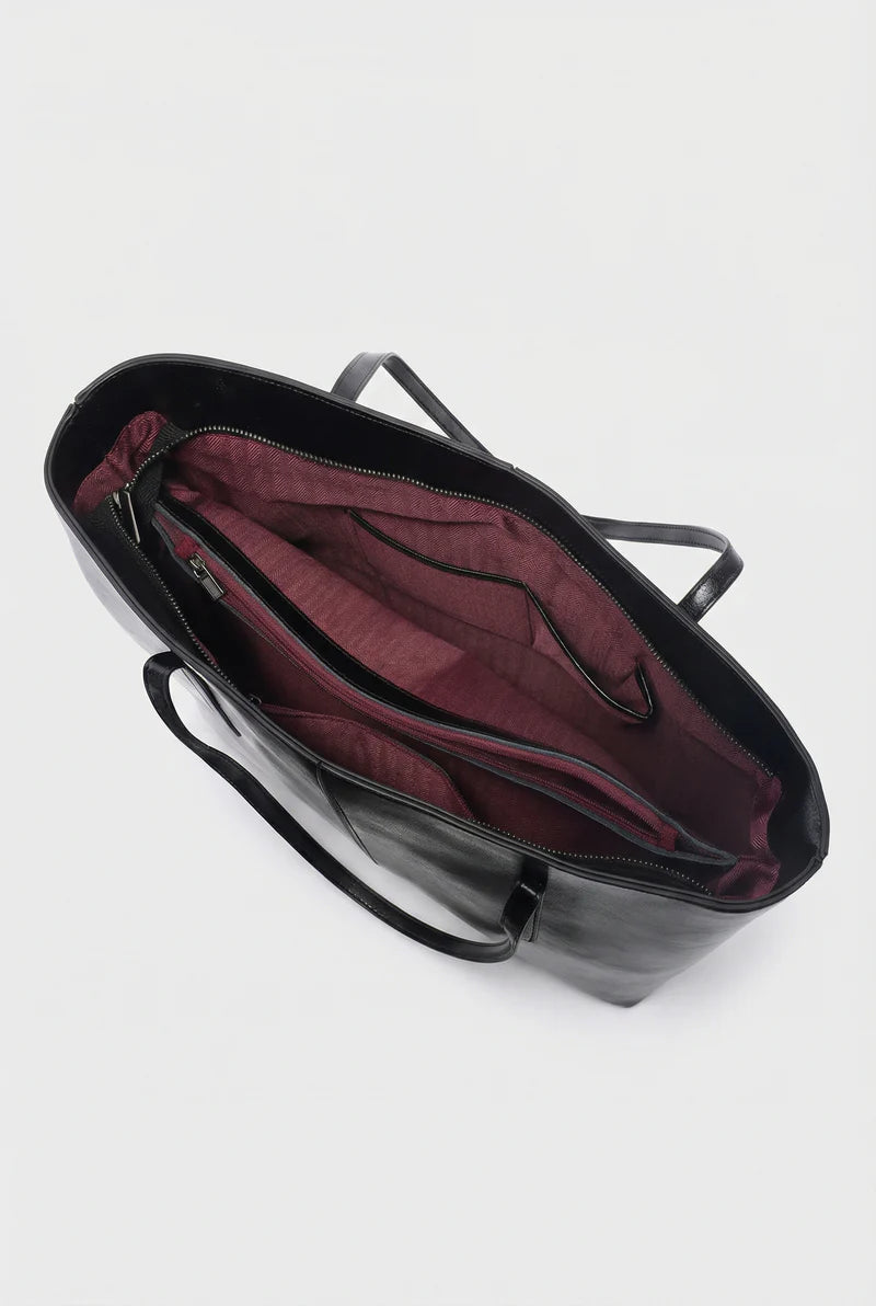 Women’s Leather Tote Bag Large Structured Open Top Shoulder Straps