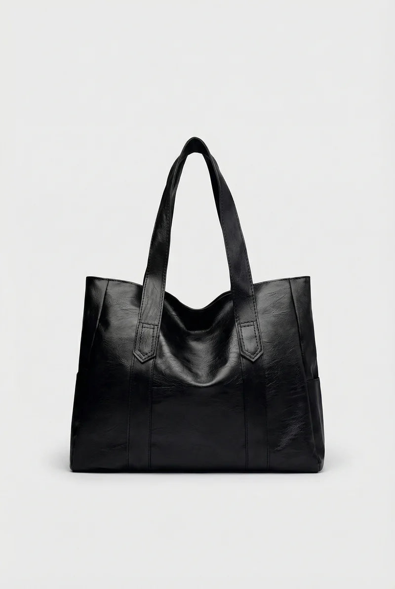 Women’s Vegan Leather Tote Bag Spacious Open Top Dual Shoulder Straps