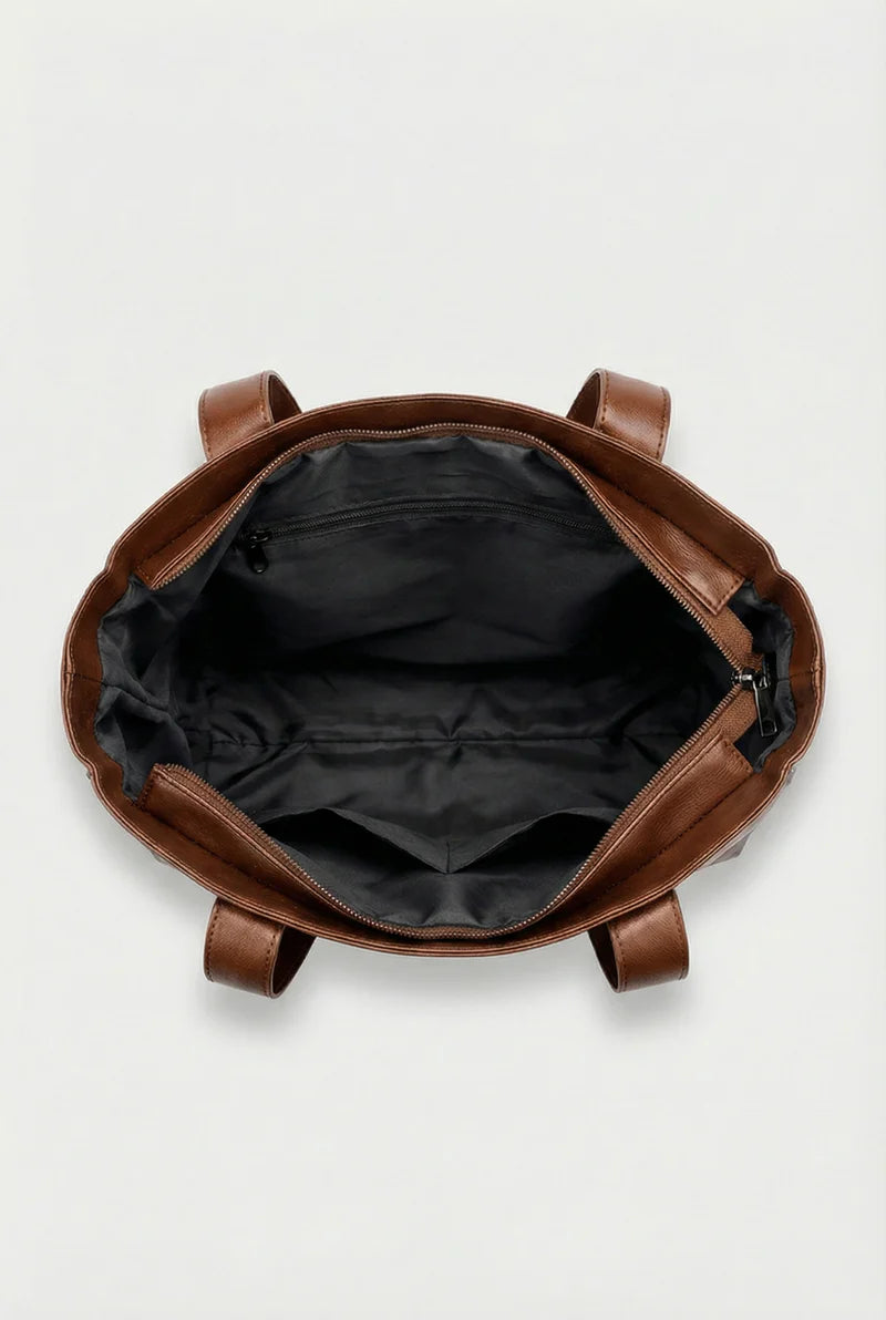 Women’s Vegan Leather Tote Bag Spacious Open Top Dual Shoulder Straps