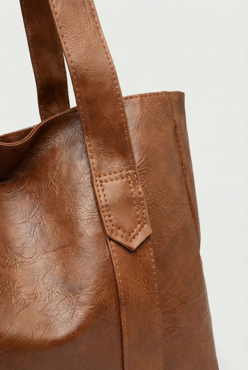 Women’s Vegan Leather Tote Bag Spacious Open Top Dual Shoulder Straps