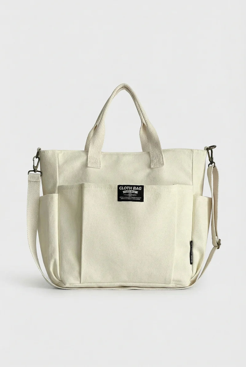 Women’s Canvas Tote Bag Large Zip Closure Adjustable Crossbody Strap