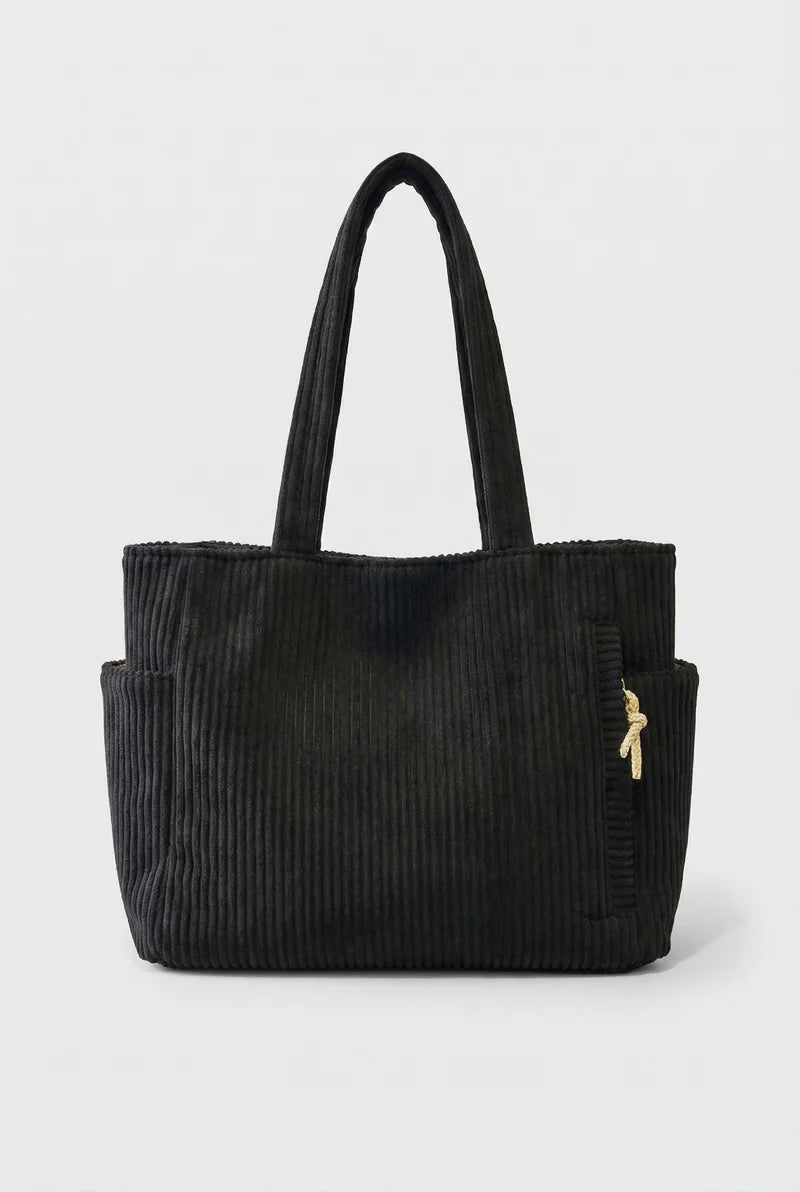 Women’s Corduroy Tote Bag Large Capacity with Exterior Pockets