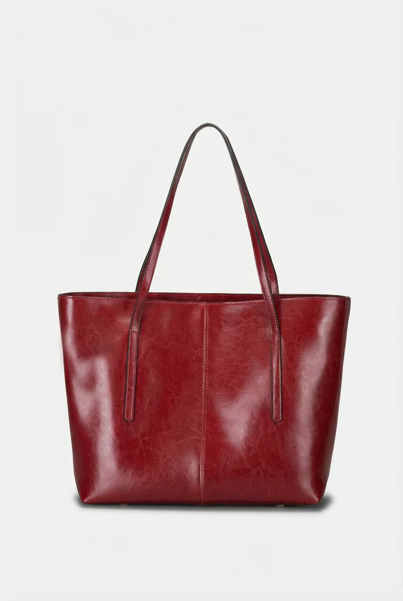 Women’s Leather Tote Bag Large Structured Open Top Shoulder Straps
