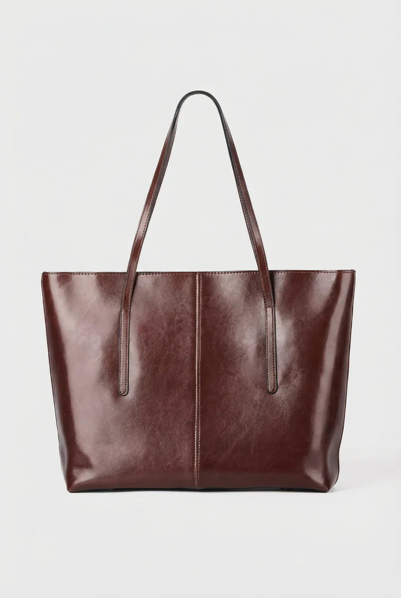 Women’s Leather Tote Bag Large Structured Open Top Shoulder Straps