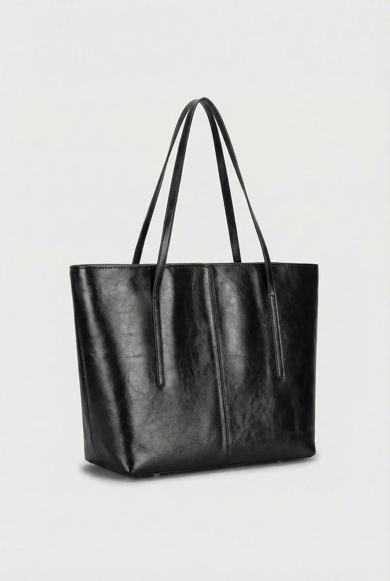 Women’s Leather Tote Bag Large Structured Open Top Shoulder Straps