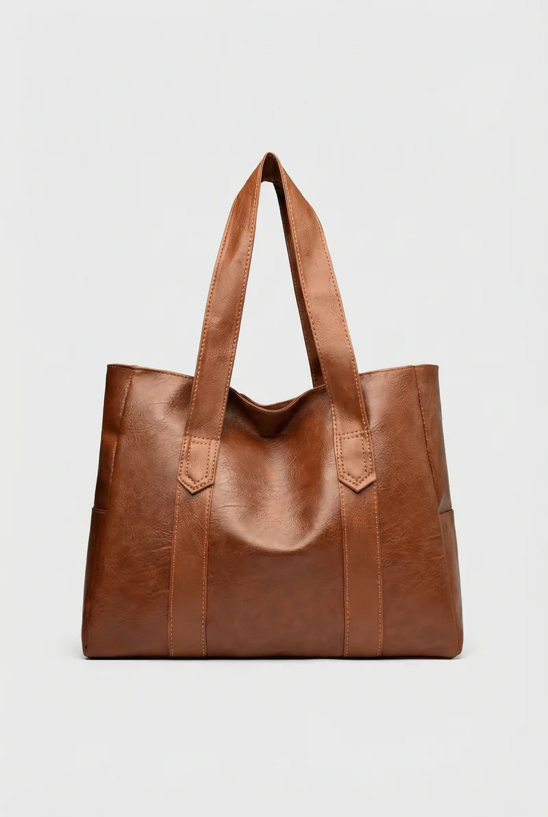 Women’s Vegan Leather Tote Bag Spacious Open Top Dual Shoulder Straps