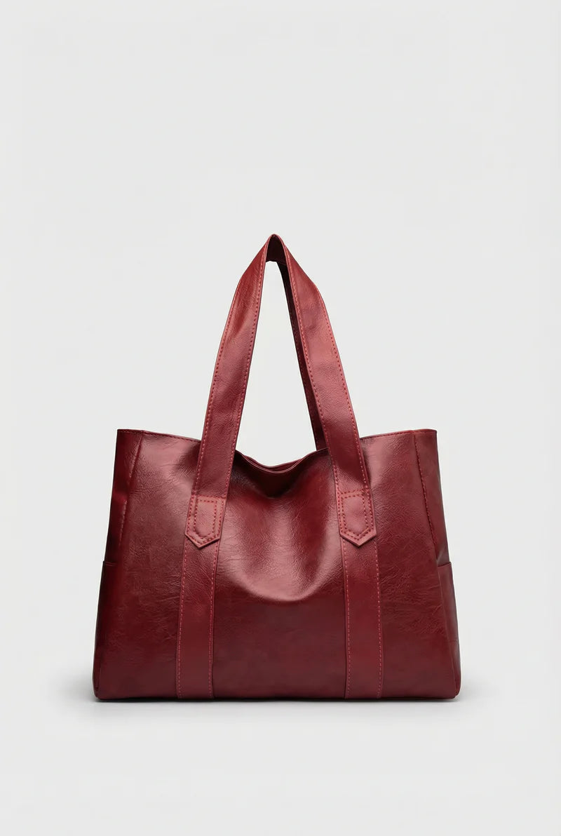 Women’s Vegan Leather Tote Bag Spacious Open Top Dual Shoulder Straps