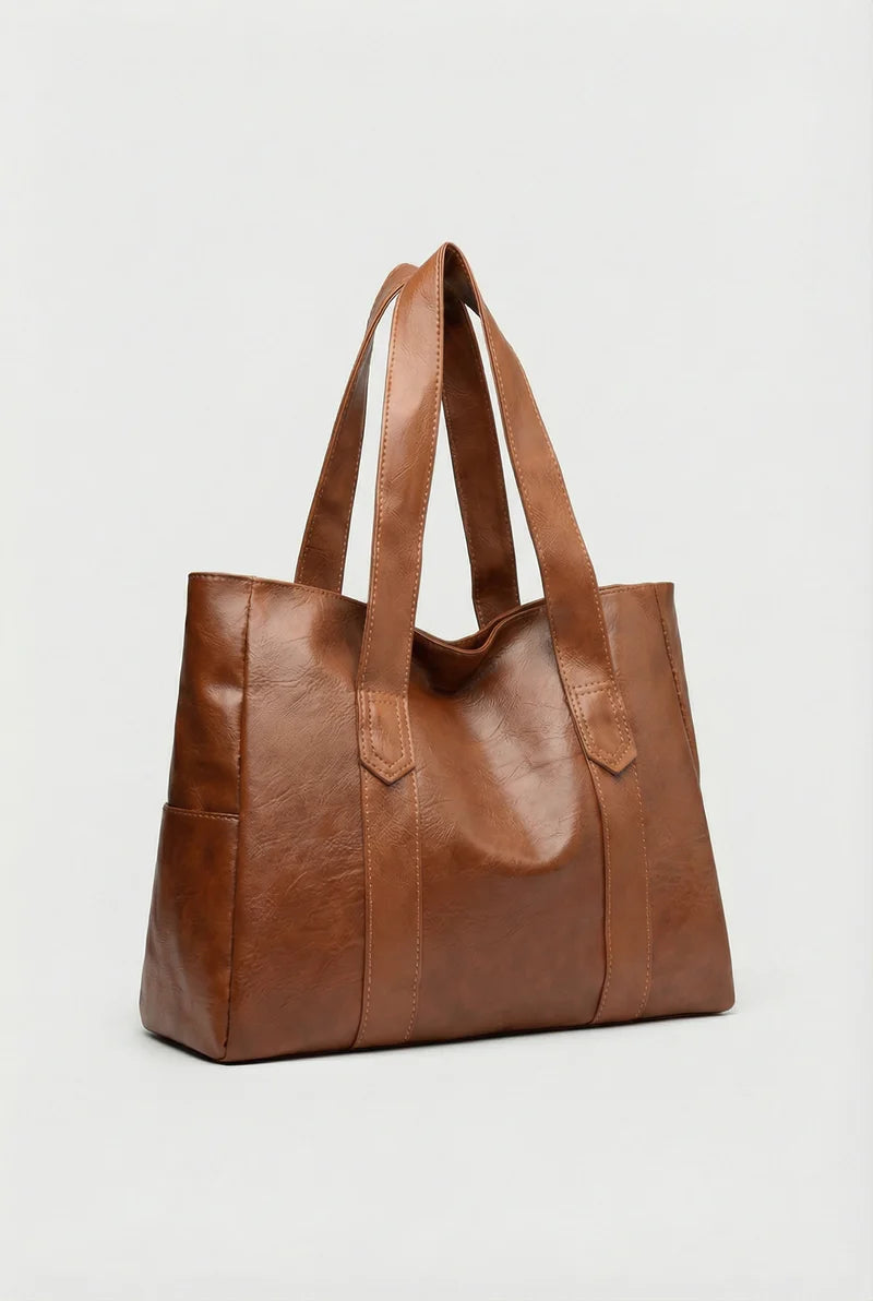 Women’s Vegan Leather Tote Bag Spacious Open Top Dual Shoulder Straps